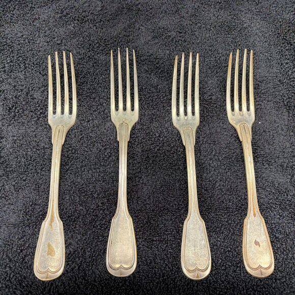 Christofle Chinon Large Dinner Table 4 Forks Antique French Silverplate 8.25” - Picture 1 of 10